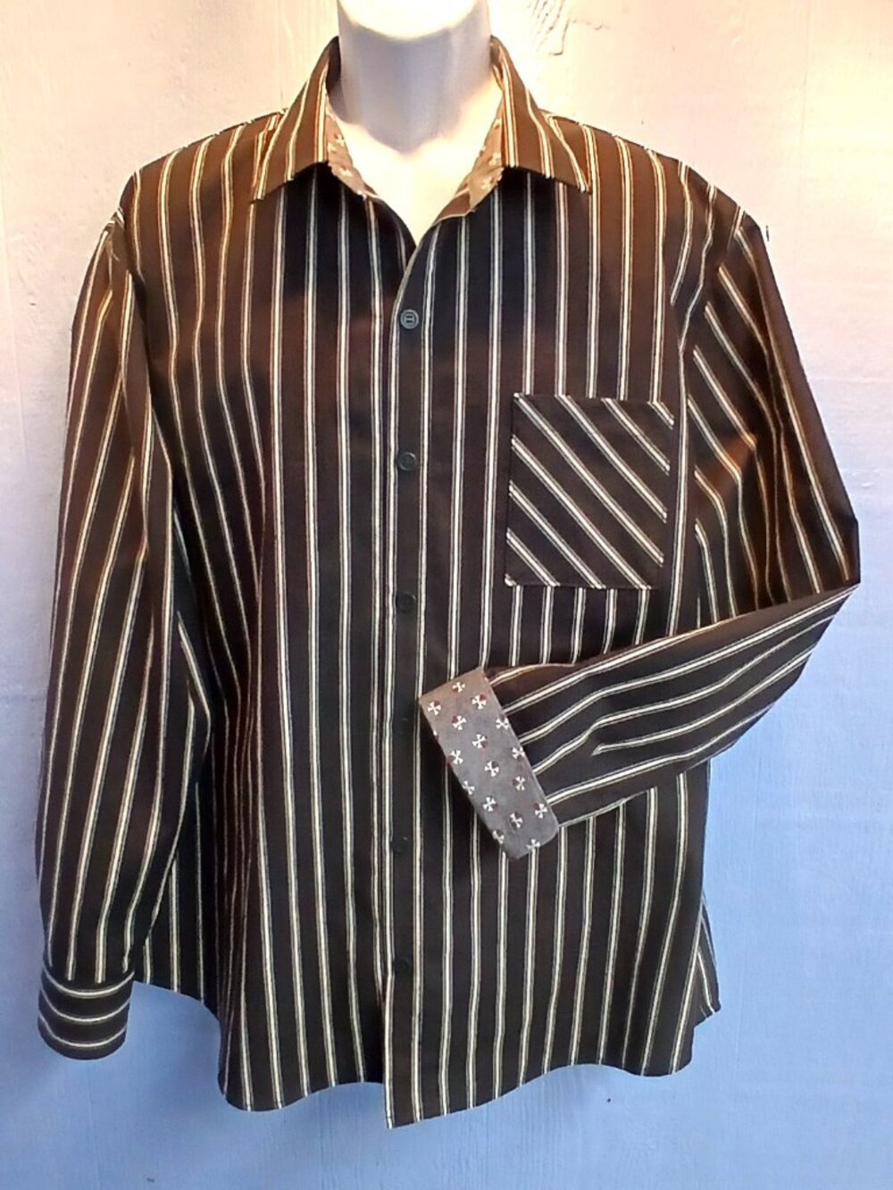 Custom Made Men's Button Up Shirt, Black Stripe, Size XL